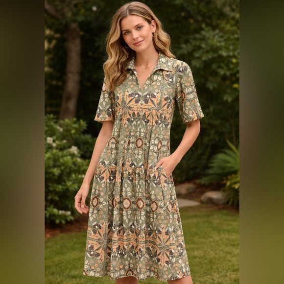 NWT- PATTY KIM Mirni Green Floral Tired Maxi Dress In Euro Sage Sz XS MSRP $239